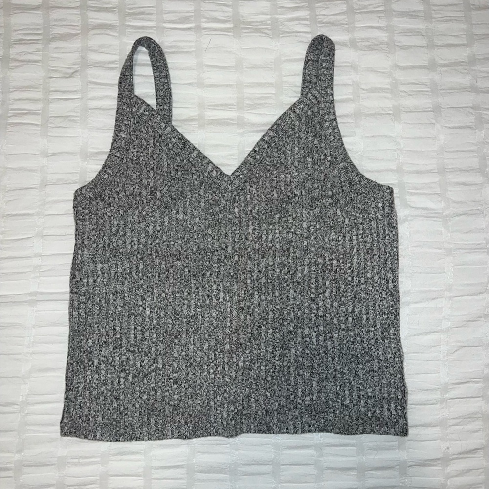 Gray Cotton Spaghetti V-Neck